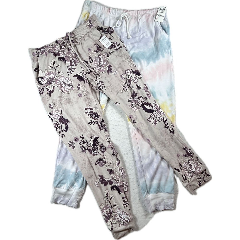 Jenni Intimates Women's Pajama Bundle Tie Dye Floral Lounge Pants Medium 2 Pack